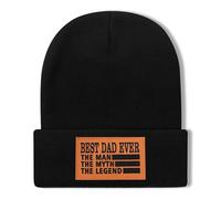 Best Dad Ever Laser Engraved Leather Beanie - Cool Cuffed Warm Knit Hats for Christmas Birthday from Daughter Son, Dad-black-1, One size