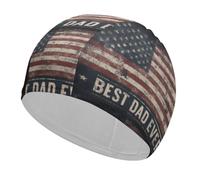 Best Dad Ever U.S.A. Flag Swimming Cap Women Men Swim Cap | Elastic for Hair and Ear Protection Water Sports Pool Bathing Training