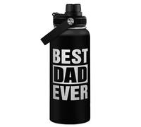 Best Dad Ever Water Bottle 32oz - Stainless Steel Insulated Sports Bottle with Straw Lid, Gifts for Father from Daughter Son
