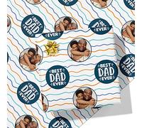 Best Dad Ever Wavy Personalised Wrapping Paper - Add Any Photo -1.5m Roll - 594mm x 1500mm