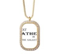 Best Dad in the Galaxy Festival Quote Necklace Pendant Diamond Crystal Golden Jewelry