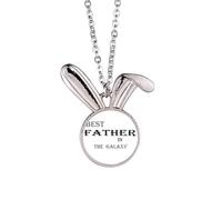 Best Dad in the Galaxy Festival Quote Rabbit Necklace Pendant Bunny Animal Jewelry Gift