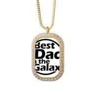 Best Dad In The Galaxy Quote Father's Day Necklace Pendant Diamond Crystal Golden Jewelry