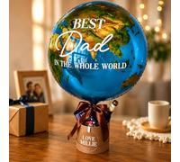 Best Dad in The Whole World Balloon Personalised Fathers Day Balloon Earth Shaped Globe Balloons for Dad, Custom Name 56cm Foil Balloons Decorations Set Gift for Grandpa Papa Birthday Party Decor