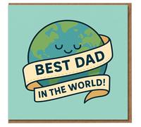 Best Dad in the World Card - Cute Smiling Earth Ribbon Design, Father's Day Card for Dad, Stepdad or Grandad
