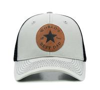 Best Dad Trucker Cap for Men, Birthday Present for Dad Husband, Adjustable Mesh Back Baseball Hat with Leather Patch for Golf Fishing Climbing Grey