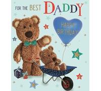 Best Daddy Birthday Card - Two Barley Bears with Balloon with an Embossed Foil Finish - Eco-Friendly and Recyclable - by ICG
