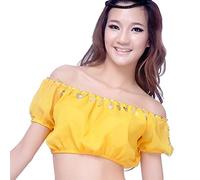 Best Dance Lady's Sexy Top Belly Dance Costumes Lantern Blouse Top Bra Yellow
