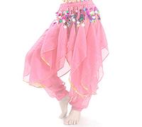 Best Dance Women's Belly Dance Harem Pants Tribal Chiffon Pants Colorful Sequins Trousers Pink