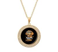 Best Dog Dad Ever Stylish Circle Necklace Pendant Multicolored Diamond Necklaces Jewelry Gift for Women