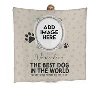Best Dog In The World - Paw Prints On My Heart - Memory Blanket - Personalised Memorial Text & Photo Luxury Fleece