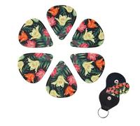 Best Floral Tulip Print Guitar Picks Set of 6 with Organizer Storage Box for Personalized Guitars for Men Women Guitar Accessory Ukulele for Guitar