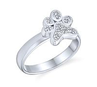 Best Friend Animal Lover CZ Pave Dog Cat Puppy Kitten Paw Print Ring For Women .925 Sterling Silver