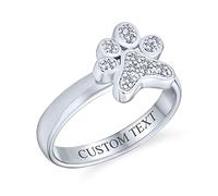 Best Friend Animal Lover CZ Pave Dog Cat Puppy Kitten Paw Print Ring For Women .925 Sterling Silver Custom Engraved