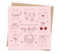 Best Friend Birthday Card for Her with Envelope, Funny and Sentimental Bestie Card for Women, Pink Illustrated Friendship Card Celebrating Your Soul Sister, Sidekick, Keeper of Secrets