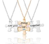 Best Friend Friendship Necklaces for 3 Sisters Birthday Gifts for Big Middle Little Sister Puzzle Necklace for 3 4 Friends, S, Zinc, No Gemstone