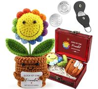 Best Friend Gifts Pocket Hug Positive Sunflower, Knitted Multicoloured Flower Doll Sunflowers with Keyring & Greeting Card & Treasure Chest, Lucky Charm Courage Gift for Girlfriend