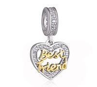 Best Friend Heart Bracelet Charms for Women - 925 Sterling Silver Dangling Bead - Fit Pandora Charm Bracelets, Necklaces, European Snake Chains - Birthday/Thanksgiving Gifts.