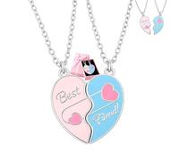 Best Friend Heart Necklace Set for 2 - Cute Split Heart Pendant with Adjustable Silver Chain in Pink and Blue, Gift Box for Women and Girls, Friendship Jewellery for Birthday and Special Occasions