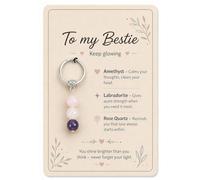 Best Friend Keyring for Women - Crystal Best Friend Keyring with Amethyst Labradorite Rose Quartz - Key Rings Women Love - Birthday Gifts for Best Friend Female - Keep Glowing Bestie Keyring for Her