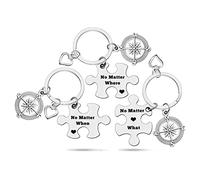 Best Friend Keyring Set No Matter Where What Puzzle Keyring Set of 3 Long Distance Relationship Gift Friendship Gifts for Couple Sister Teens Birthday Christmas Keychain Gift Sisters Brothers Set