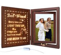 Best Friend Light Up Photo Frame, Rotating Wooden Rotating Picture Frame for 2 Vertical 4x6 Photos, Friendship Gifts for Women Bestie Bff Birthday Graduation