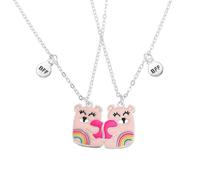 Best Friend Necklace Cute Bear with Split Heart BFF Pendant Jewelry for 2 Bestie Sisters, M, Zinc, Cubic Zirconia