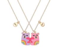 Best Friend Necklace Cute Bear with Split Heart BFF Pendant Jewelry for 2 Bestie Sisters, M, Zinc, Cubic Zirconia