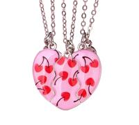 Best Friend Necklace for 3, Cartoon Heart Matching Magnetic Pendant 3PCS Friendship BFF Jewelry, M, Zinc, Cubic Zirconia