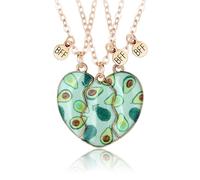 Best Friend Necklace for 3, Cartoon Heart Matching Magnetic Pendant 3PCS Friendship BFF Jewelry, M, Zinc, Cubic Zirconia