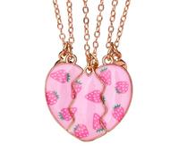 Best Friend Necklace for 3, Cartoon Heart Matching Magnetic Pendant 3PCS Friendship BFF Jewelry, M, Zinc, Cubic Zirconia