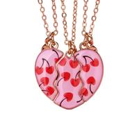 Best Friend Necklace for 3, Cartoon Heart Matching Magnetic Pendant 3PCS Friendship BFF Jewelry, M, Zinc, Cubic Zirconia