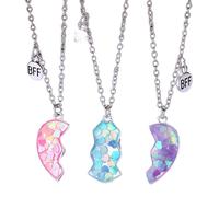 Best Friend Necklace - Matching Heart Friendship Necklace | Best Friend Necklace for 3 Girls | b-ff Magnetic Matching Heart Necklace for 3 b-ff Heart Puzzle Matching Alloy Pendant Necklaces Set