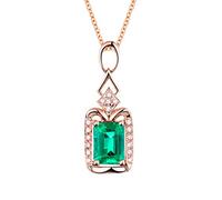 Best Friend Necklaces for Women, Rectangle Rhombus with 1ct Lab Created Emerald 18K Gold/925 Sterling Silver Pendant Necklaces for Girls, Gift for Mother's Day/Valentine's Day, Rose Gold
