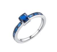 Best Friend Promise Rings, Rings for Me Round with Blue Square Shape Lab Created Sapphire 14K White Gold Size O 1/2