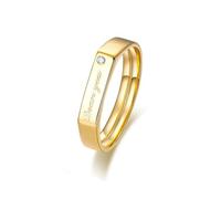 Best Friend Rings for Men, Unique Yellow Gold Ring 18K Geometric Dear You with Round Shape Moissanite Size P 1/2