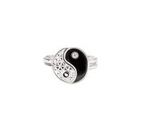 Best Friend You + ME Commemorative Creative Two Piece Ring with Diamond and Oil Inlay Ring Size 6 to 10 for Men Women Hand Heart Ring (Silver, 8)