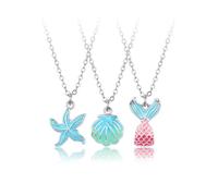 Best Friends BFF Necklace for 3 Cute Mermaid Tail Starfish Shell Choker Necklace for Women Friendship Jewelry Gift, Metal, No Gemstone