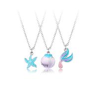 Best Friends BFF Necklace for 3 Cute Mermaid Tail Starfish Shell Choker Necklace for Women Friendship Jewelry Gift, Metal, No Gemstone