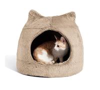 Best Friends by Sheri Meow Hut in Fur Cover Dome Cat and Dog Bed, Wheat, Small