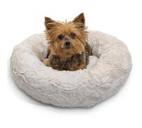 Best Friends by Sheri Original Calming Donut Dog and Cat Bed, Lux Faux Fur, Oyster, XS (18in x 18in) - Anxiety Relief for Pets Up to 10 lbs