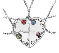 Best Friends Forever and Ever Necklaces for 4 Girls Heart Matching Bff Necklaces for Sister Friend Christmas Birthday Gifts for Women Teen Girl Friendship Necklace 4 Pcs, Small, Zinc, No Gemstone