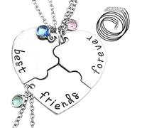 Best Friends Forever BFF Heart Pendant Chains Necklaces with 3 Extra Wax Ropes, Rhinestones, Valentine Jewelry Gift for Girls & Women