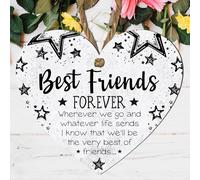 Best Friends Forever Heart-Shaped Plaque - Elegant Black Text on White Marble, Perfect for Home Decor - Sizes 10cm 15cm 23cm (Large: 23 cm (H) × 20 cm (W))