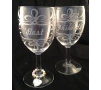 Best Friends Fun Pair of Wine Glass with stem Charms - Laser Engraved Design Set of 2