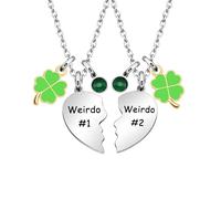 Best Friends Hard to Find But Lucky to Have, Four Leaf Clover Friendship Gifts, Weirdo 1 Weirdo 2 Two Split Heart Pendant Necklaces BFF Gifts for Best Friend (Four Leaf Clover)