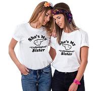 Best Friends Matching Shirt Set BFF T-Shirts for 2 Girls Birthday Gift She's My Unbiological Sister 1 PC (White-Left, M)