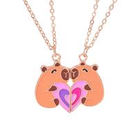 Best Friends Necklace for 2, Cartoon Capybara with Heart BFF Jewelry Friendship Gifts for Women Soul Sisters, M, Zinc, Cubic Zirconia