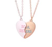 Best Friends Necklace for 2 Engraved Soul Sisters Heart Shape Magnetic Pendant 2Pcs Besties BFF Friendship Gift, Zinc, Cubic Zirconia