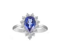 Best Friends Rings, Pre Engagement Ring Luxury Flower 2ct Waterdrop Created Sapphire with Moissanite 9K White Gold Size T 1/2